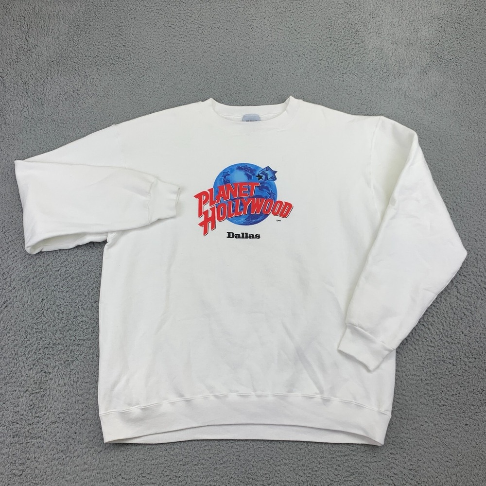 Planet Hollywood Sweatshirt Adult XL White Dallas Vintage Made In USA 90's‎ Crew